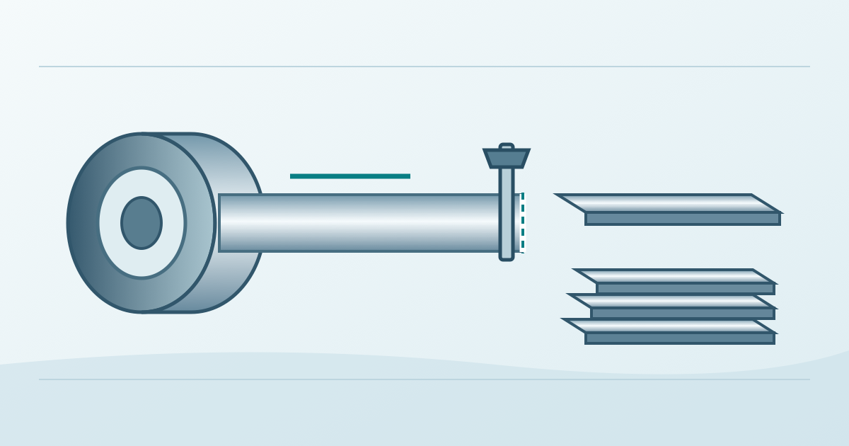Steel coil feeding a transverse cut that separates one rectangular sheet above a short stack.