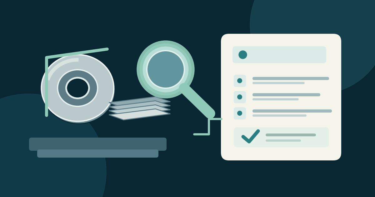 A protected steel coil and sheet bundle beside a magnifier and an item-linked receiving record.