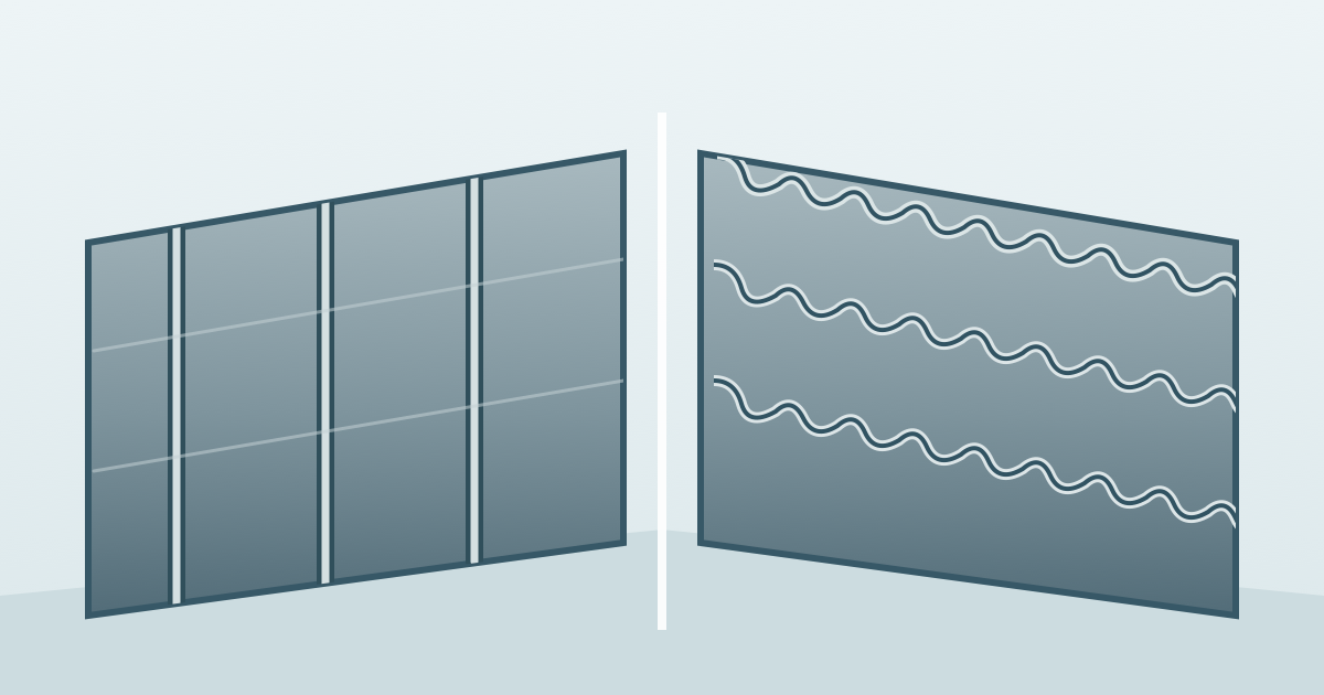 Standing-seam and corrugated roof surfaces shown side by side, with their different rib shapes.